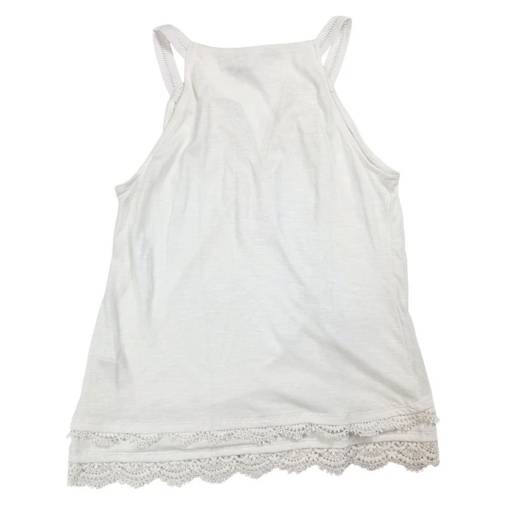 White House Black Market White Eyelet Trim V Neck Tank Top Women's Size XS - Picture 2 of 5
